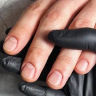 Men's Russian manicure with clear rubber base at Nail Boss Studio
