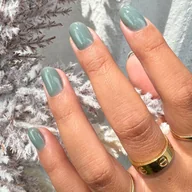 Russian manicure with colored rubber base/builder gel on natural nail length (Nude/Translucent) at Nail Boss Studio